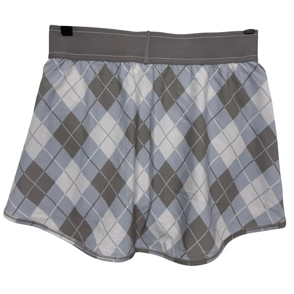 Alo Yoga Argyle Match Point Tennis Skirt Gravel /Titanium Mini Skort Plaid Small